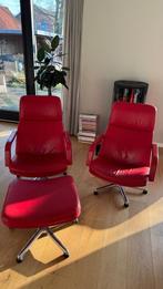 2 Artifort F154 designfauteuils met 1 voetenbank, Ophalen, Gebruikt, 50 tot 75 cm, Leer