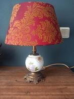 Leuke schemerlamp koper/porselein met bloemmotief, Huis en Inrichting, Lampen | Tafellampen, Gebruikt, Klassiek, Vintage, Bloemmotief