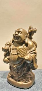 Vintage beeldje lachende Boeddha van massief brons letterbak, Ophalen of Verzenden