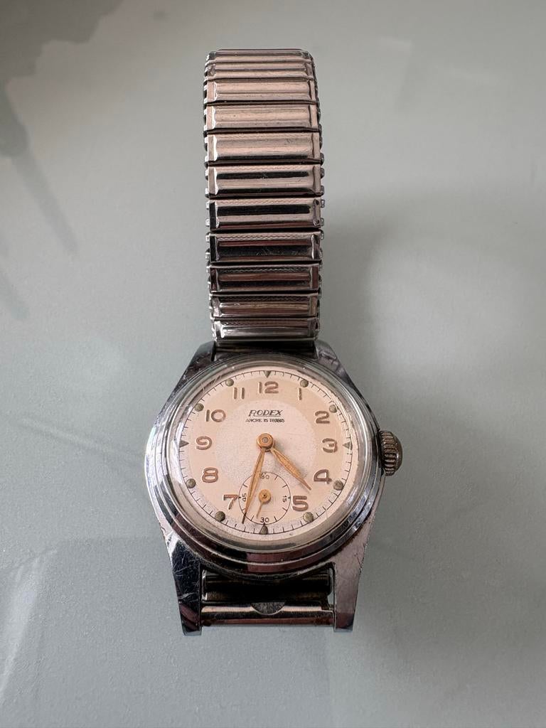 Rodex horloge, ouder model, Sieraden, Tassen en Uiterlijk, Horloges | Antiek, Overige merken, Staal, Met bandje, Polshorloge