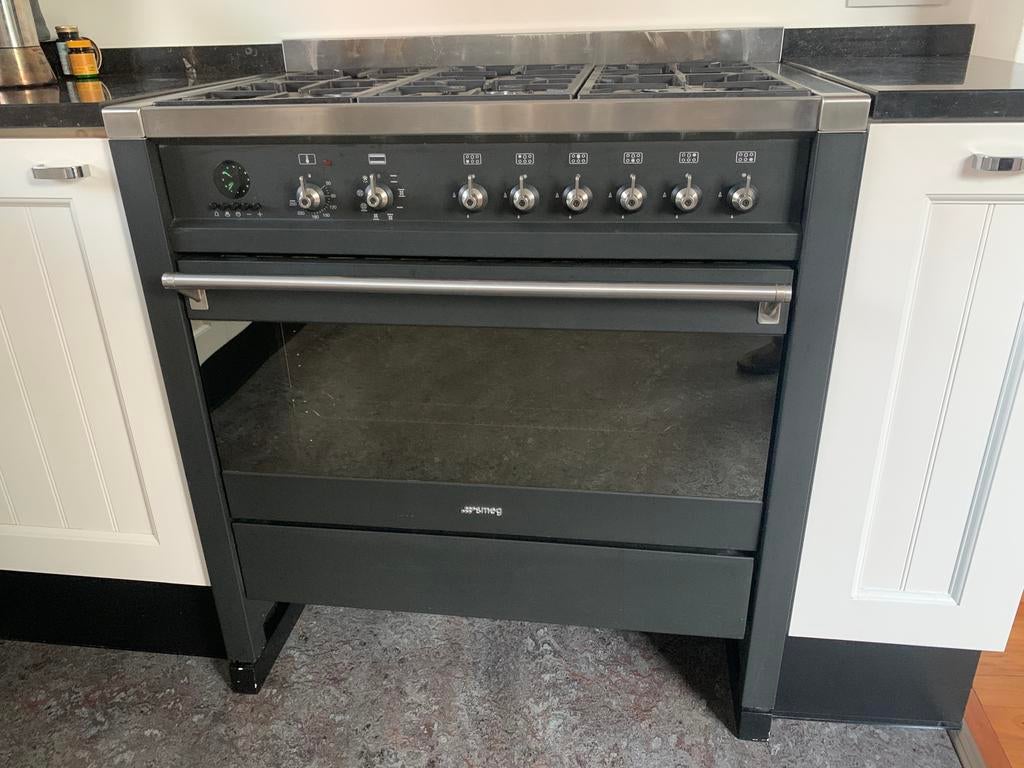 Fijn mooi schoon gasfornuis met electrische oven zwart 90 cm, Ophalen, Gebruikt, 60 cm of meer, Gas