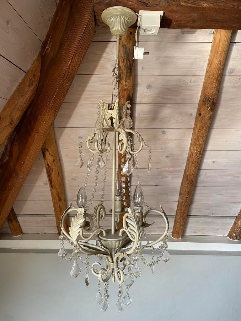 Elegante kroonluchter met kristallen hangers, Huis en Inrichting, Lampen | Kroonluchters, Ophalen, Zo goed als nieuw, Metaal