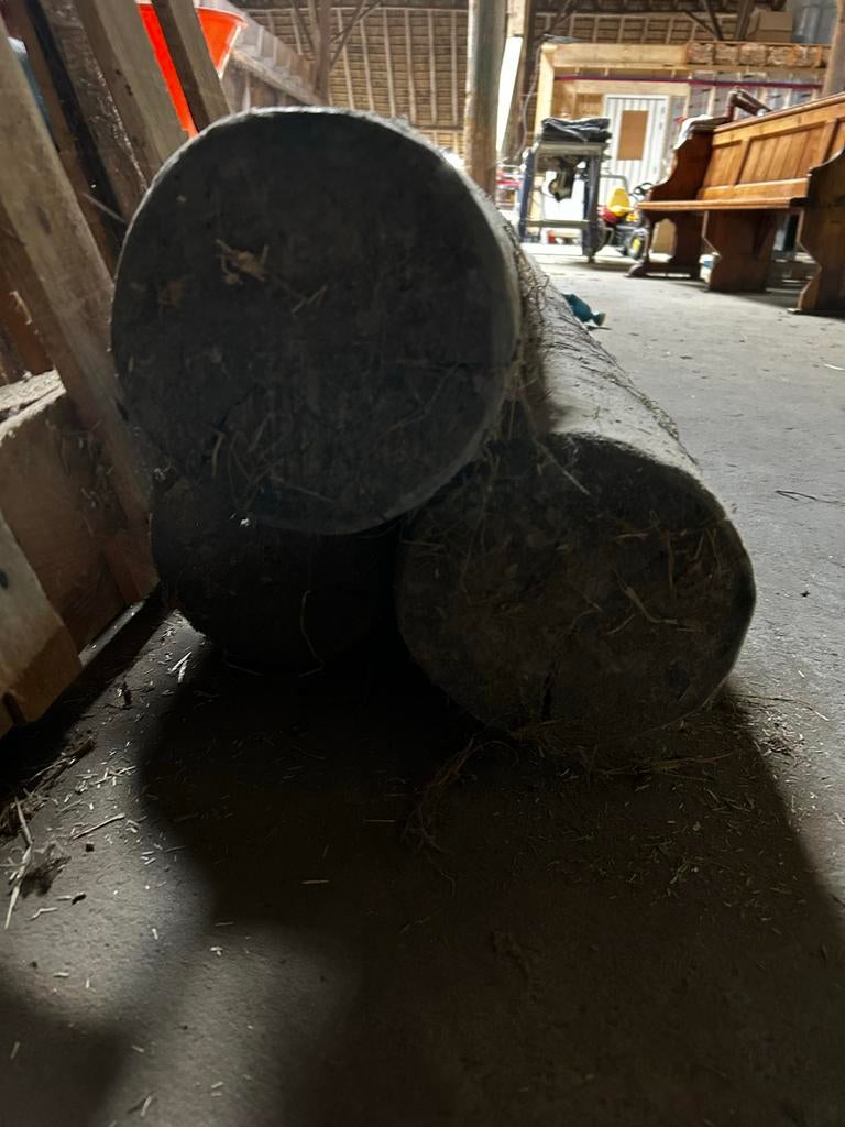 Ronde grenen balken, Doe-het-zelf en Verbouw, Hout en Planken, Ophalen, Gebruikt, Grenen, Balk