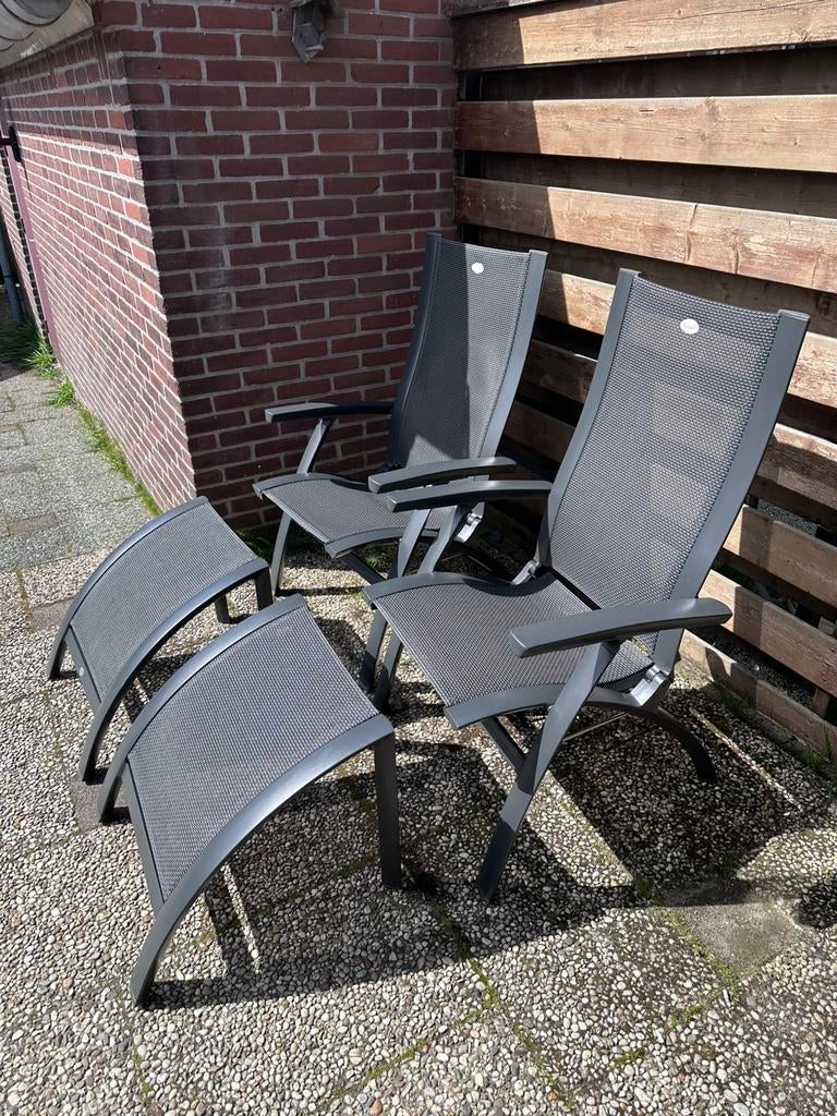 2 Hartman Primo standenstoelen met extra hockers, Tuin en Terras, Ophalen, Zo goed als nieuw, Aluminium, Verstelbaar