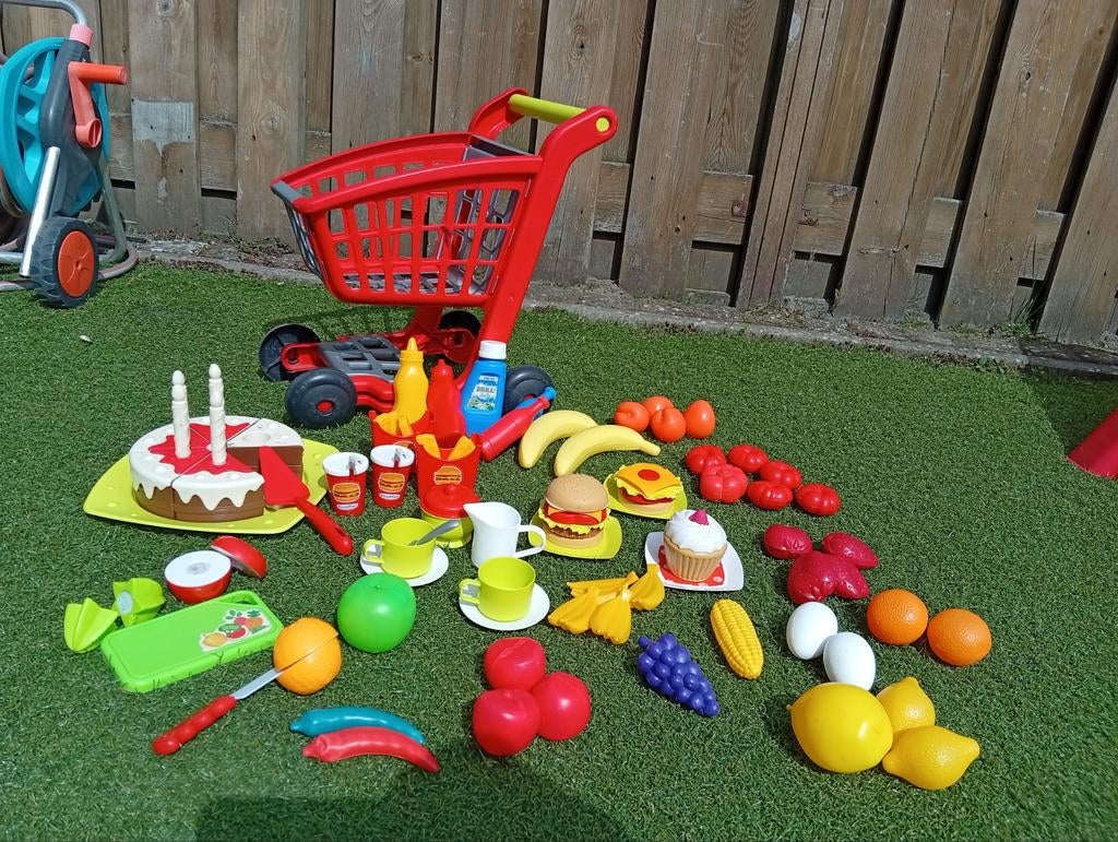 Winkelwagen met speelgoed fruit en keukenspullen, Ophalen