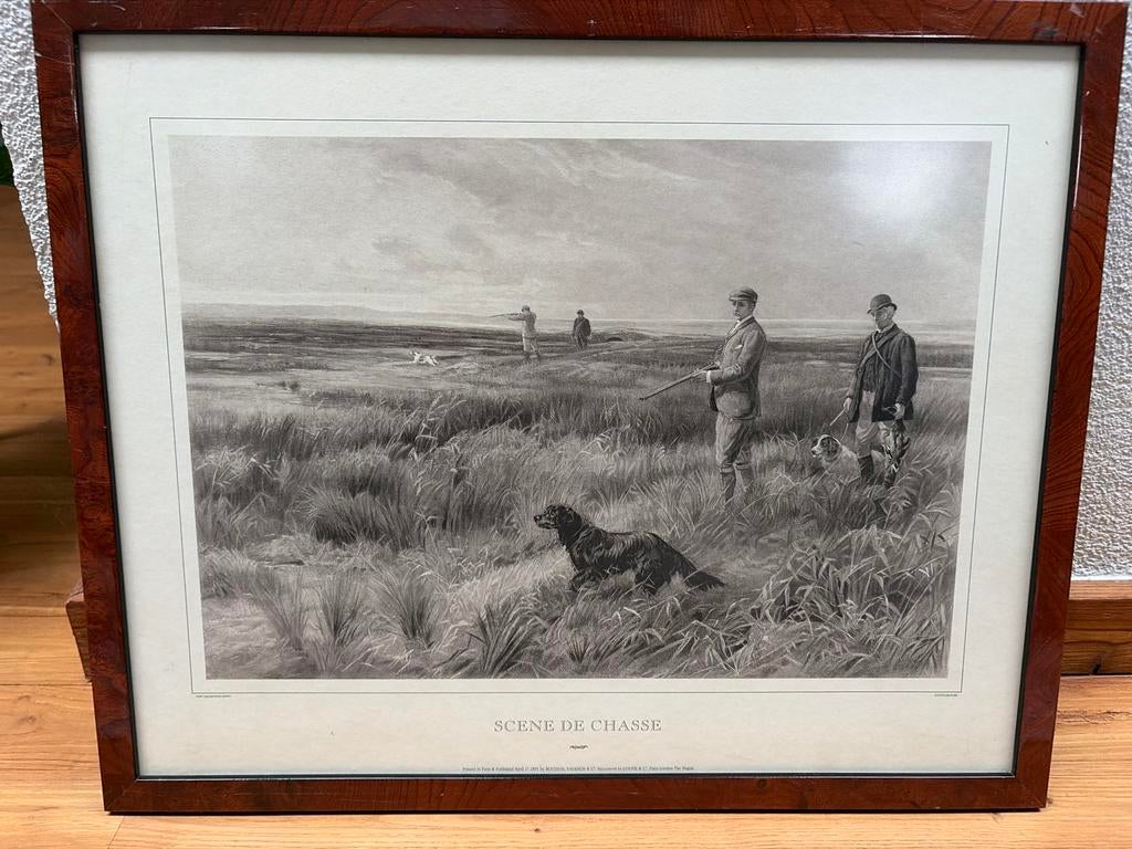 Prent van Boussod, Valadon & Cie - Scène de Chasse, 1800 - 1899, Overige technieken, Landschap, Met tekst