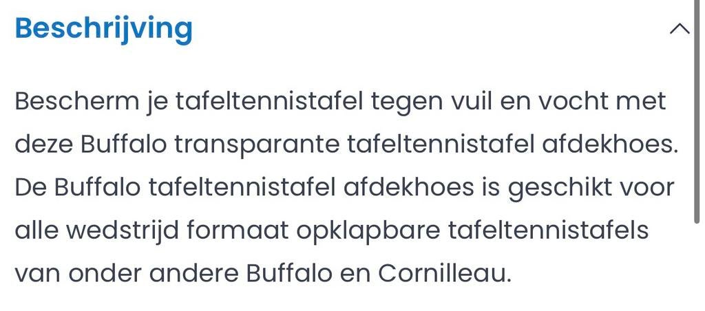Buffalo Sponeta tafeltennis afdekhoes, Sport en Fitness, Tafeltennis, Dijklaan 133 Breda, Stoffelen, Nieuw, Info@stoffelenbreda.nl