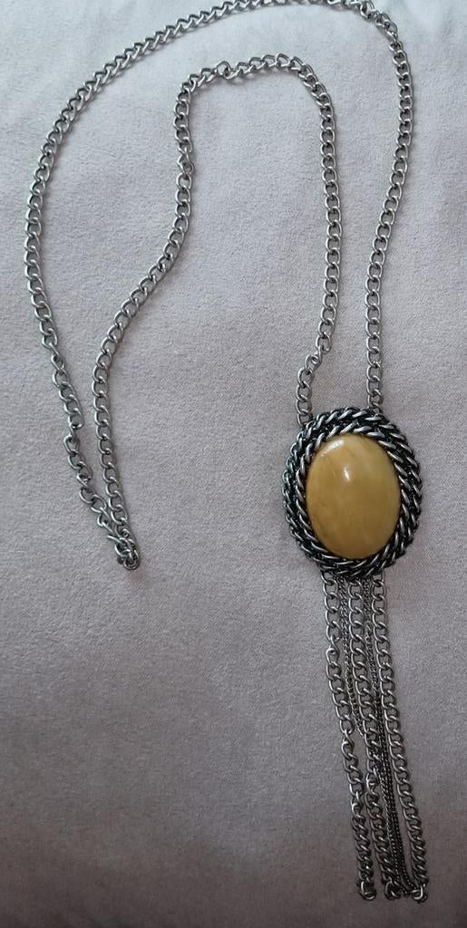 Vintage jaren ''90 lange ketting met jaspis edelsteen., Sieraden, Tassen en Uiterlijk, Kettingen, Geel, Ophalen of Verzenden, Zo goed als nieuw