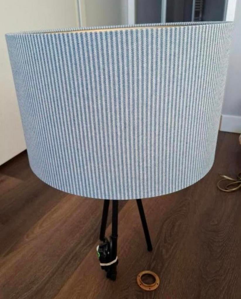 Unieke handgemaakte lampenkap blauw-wit gestreept, Ophalen of Verzenden