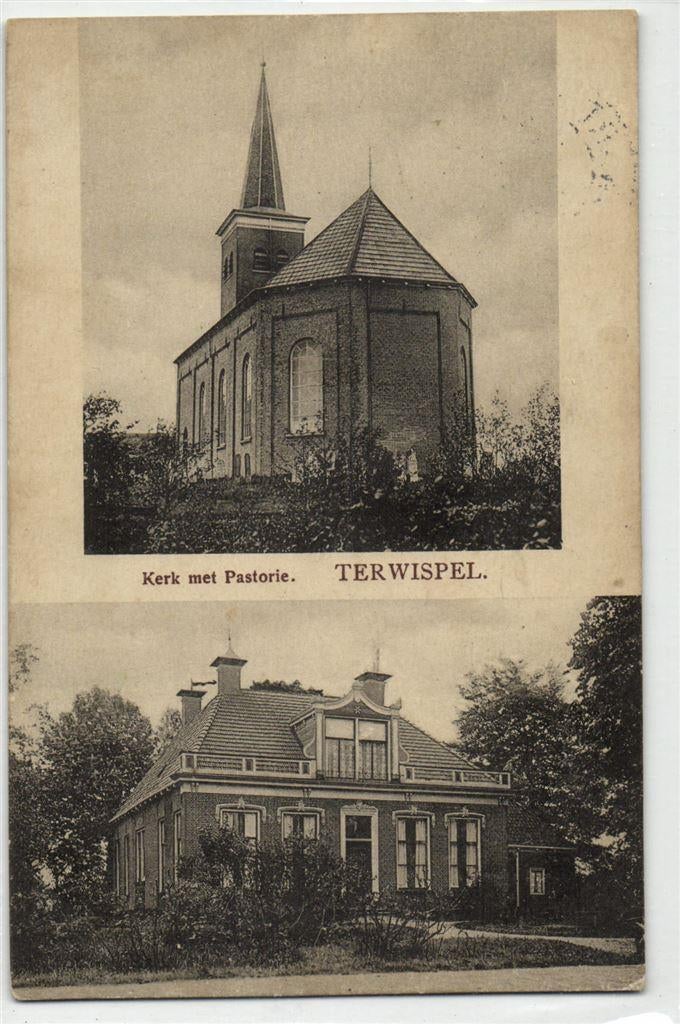 Kerk met Pastorie. Terwispel. - 2 afb - 1925 gelopen, Verzamelen, Ophalen of Verzenden, Voor 1920, Gelopen, Noord-Brabant