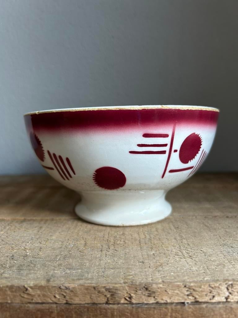 Franse spoelkom rood streep / stip motief, Ophalen of Verzenden