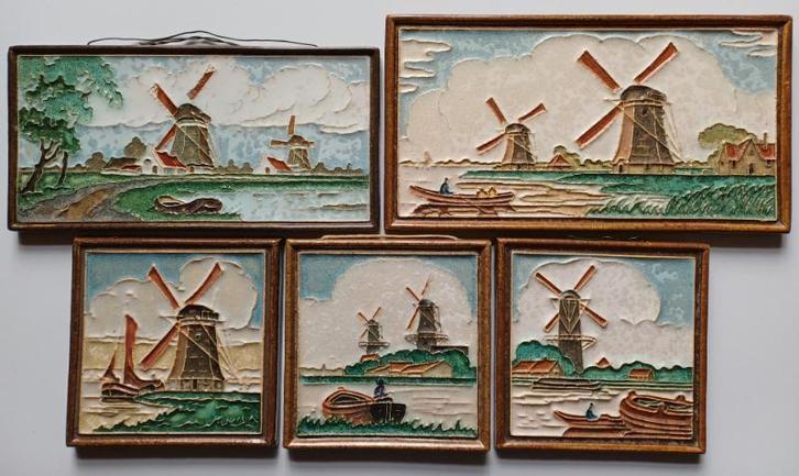 5 Cloisonne tegels van de porceleyne fles, Antiek en Kunst, Antiek | Wandborden en Tegels, Ophalen of Verzenden