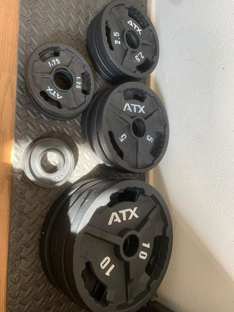 Complete set ATX halterschijven – 76 kg totaal, Sport en Fitness, Ophalen, Zo goed als nieuw
