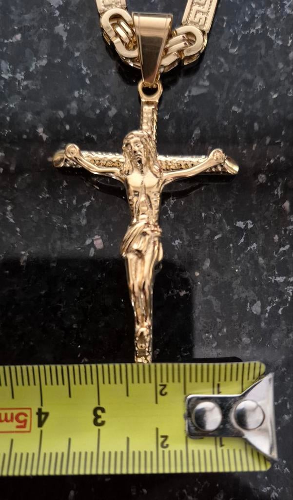 14karaat verguld goud jezus hoofd of kruis hanger, Nieuw, Ophalen of Verzenden, Kruis of Symbool, Goud