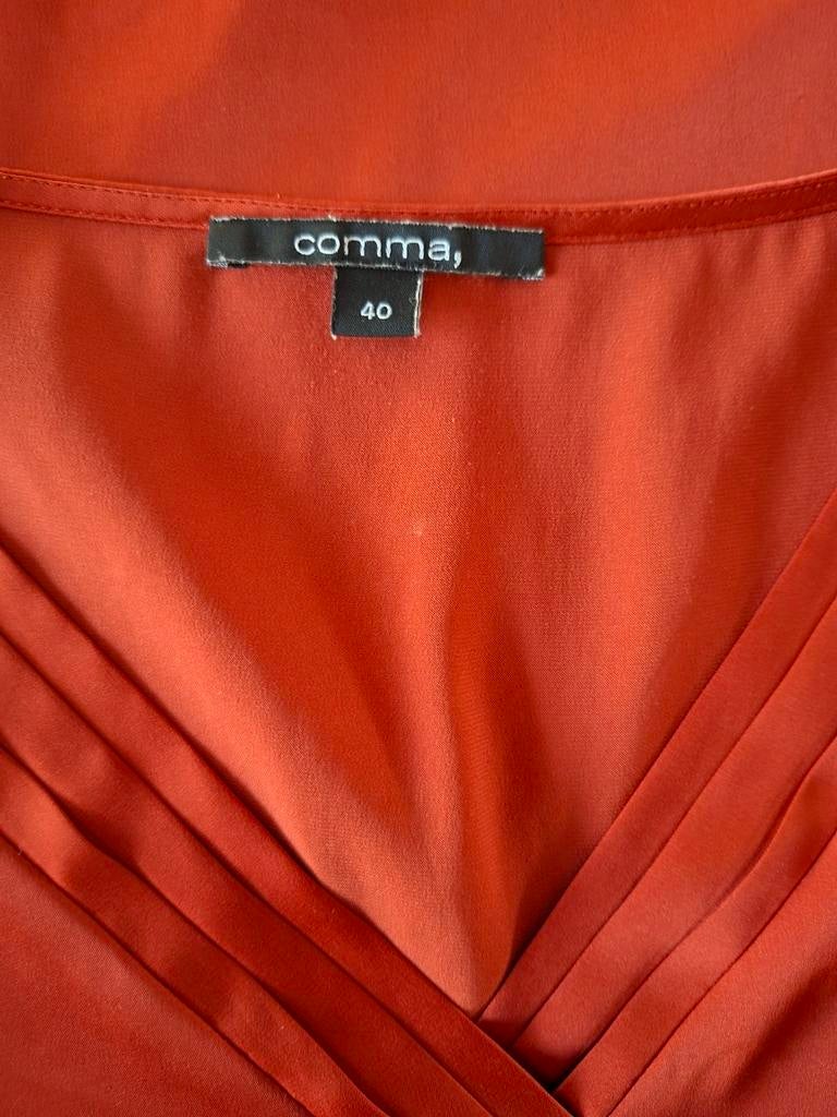 Oranje bruin topje zomertop 40 M v hals met plooitjes, Kleding | Dames, Tops, Zo goed als nieuw, Maat 38/40 (M), Oranje, Zonder mouw