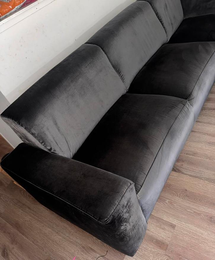 Suede donkergrijze hoekbank, Huis en Inrichting, Banken | Bankstellen, Gebruikt, Hoekbank, Vierpersoons of meer, 300 cm of meer