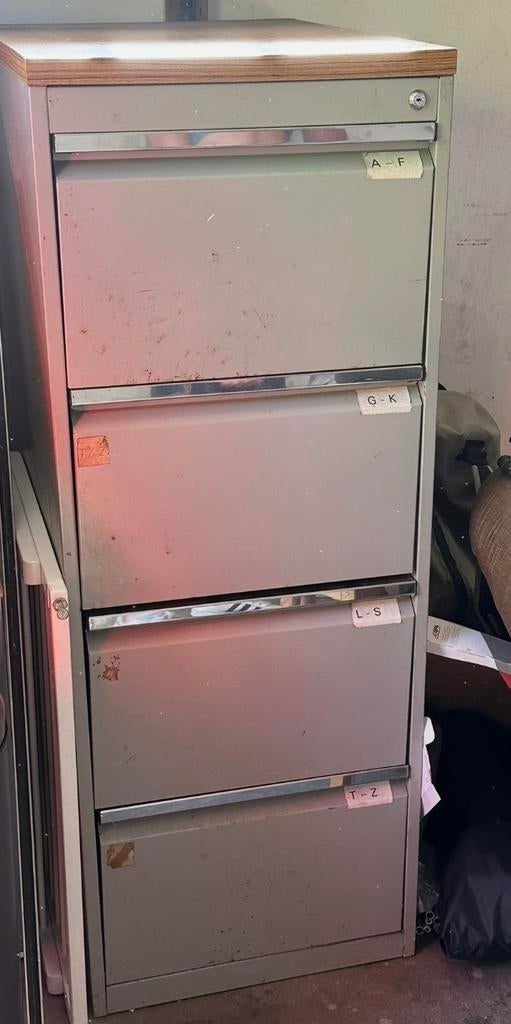 Vintage metalen archiefkast met 4 lades, Huis en Inrichting, Kasten | Roldeurkasten en Archiefkasten, Ophalen, Gebruikt, 100 tot 150 cm