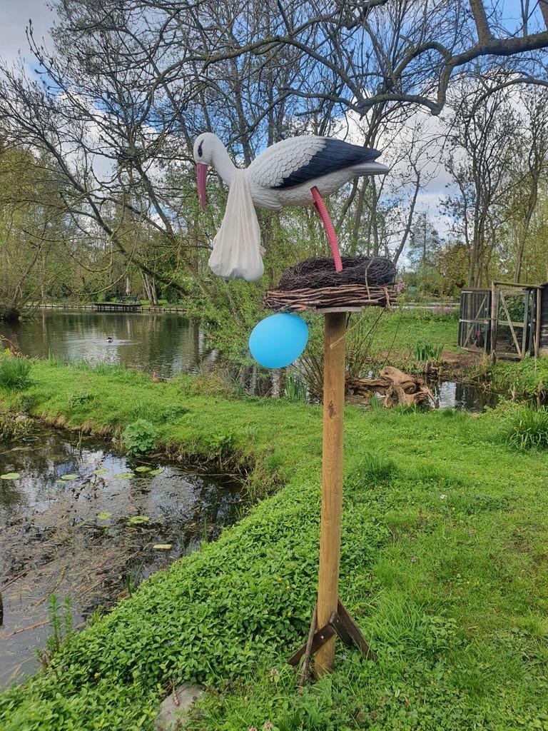 Grote ooievaar op nest met paal - decoratie voor geboorte, Kinderen en Baby's, Kraamcadeaus en Geboorteborden, Gebruikt, Ophalen
