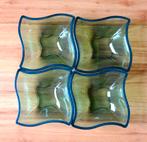 Nieuw: Set à 4 Bijenkorf schalen groen glas 14 x 14 x 6 cm, Nieuw, Ophalen of Verzenden, Effen, Glas