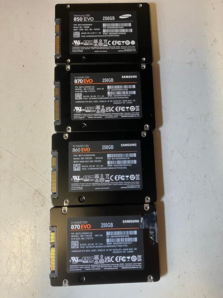4x Samsung 870 EVO 250GB SSD's - Snelle Opslag Upgrade, Computers en Software, Intern, Gebruikt, Server, Ophalen of Verzenden