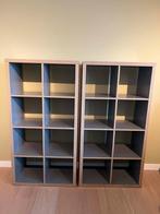 2 ikea kallax kasten grijs/blauw met hout, Ophalen, Zo goed als nieuw, Minder dan 150 cm, 150 tot 200 cm