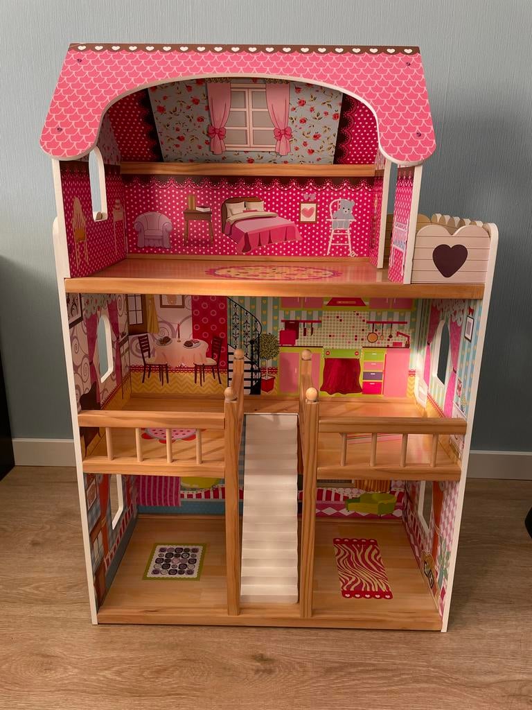 Houten poppenhuis Bandits & Angels incl. meubels, Ophalen, Gebruikt, Poppenhuis