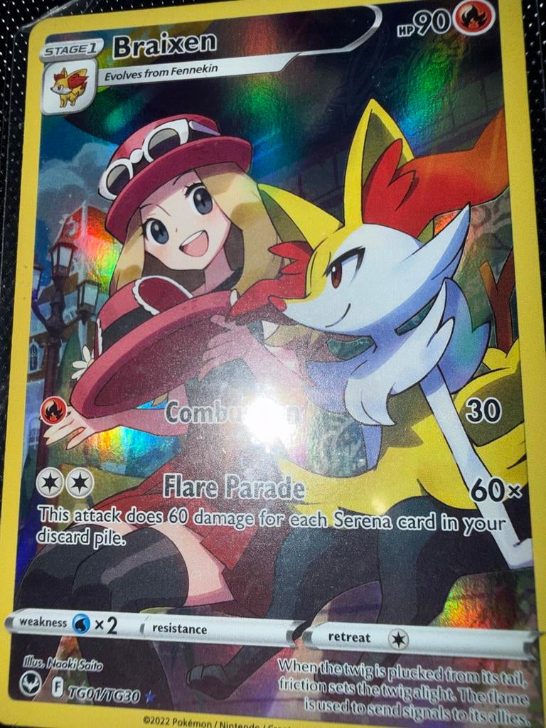 Braixen TG01/TG30 Pokémon Kaart - Full Art Foil, Ophalen of Verzenden, Zo goed als nieuw, Losse kaart, Foil