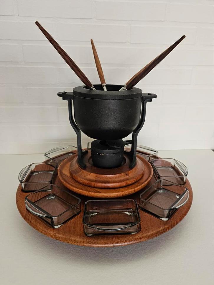 Teak Digsmed Denemarken Fondueset vintage design retro, Witgoed en Apparatuur, Fonduesets, Zo goed als nieuw, Fondueset, Brander