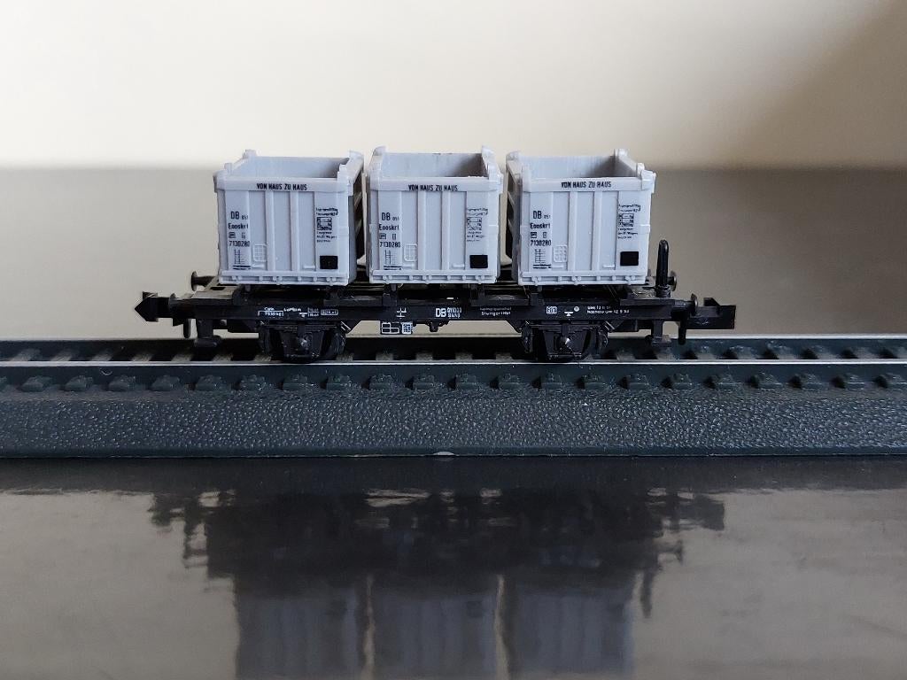 Minitrix 3535 - containerwagen BTs50 met HzH cont. (11599), Gebruikt, Gelijkstroom, Trix, Wagon