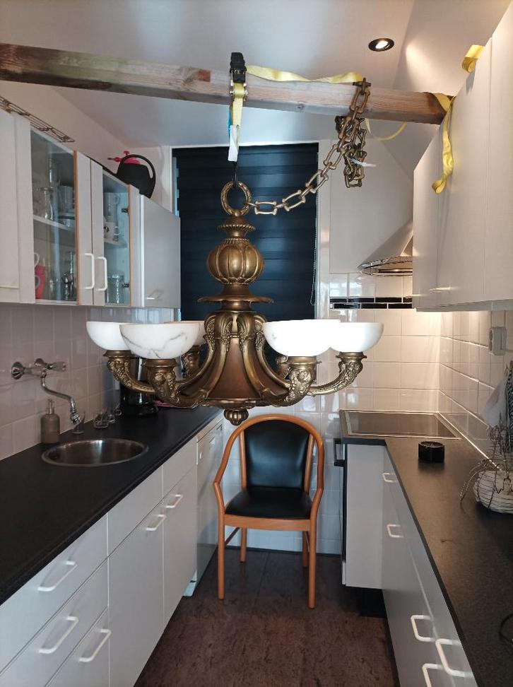 Antieke messing hanglamp, Huis en Inrichting, Lampen | Hanglampen, Gebruikt, Minder dan 50 cm, Metaal, Ophalen