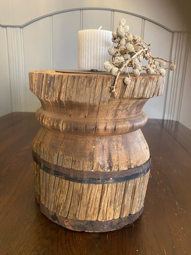 Hoffz, Aura Pepperkorn, landelijke kandelaar, Ophalen of Verzenden, Zo goed als nieuw, Hout, Minder dan 25 cm