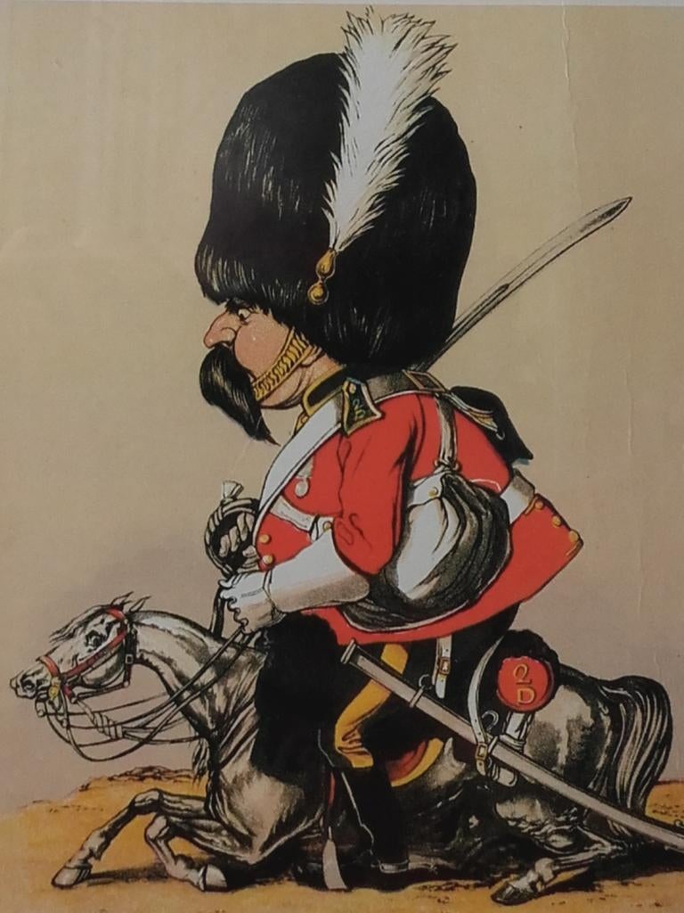 Karikatuur militaria prent uit Engeland van een Dragoon., Antiek en Kunst, Ophalen of Verzenden