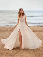 Trouwjurk met split maat 42 bohemian, Ophalen of Verzenden, Zo goed als nieuw, Wit, Trouwjurk