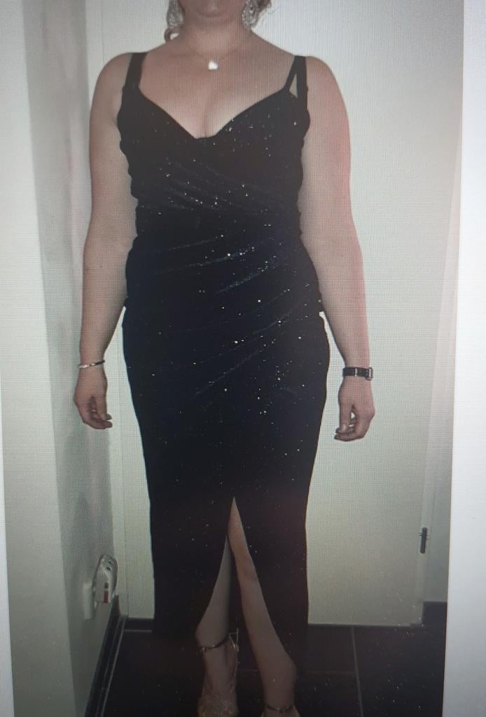 Mooie zwarte/glitter gala jurk, Ophalen, Nieuw, Zwart, Onder de knie