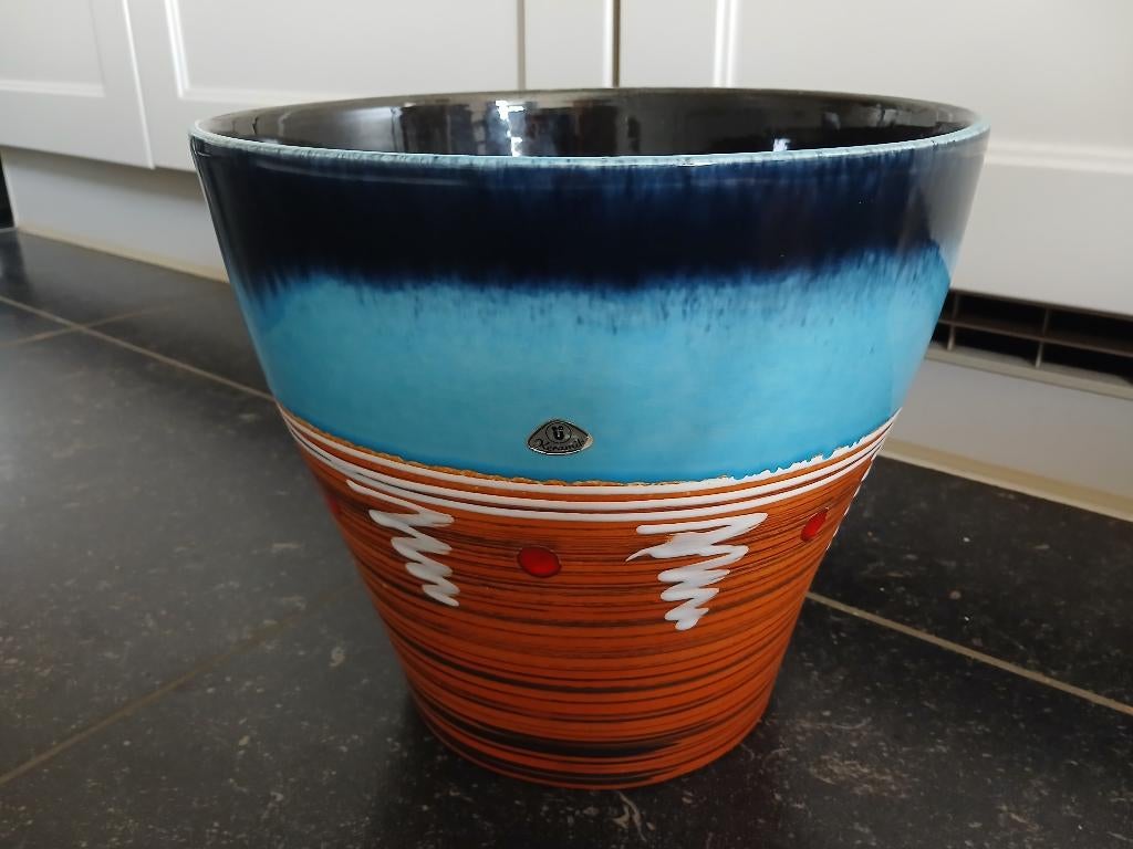 Vintage bloempot Cartens Tönnieshof Ü West-Germany Ø 28cm, Rond, Binnen, Ophalen of Verzenden, Aardewerk