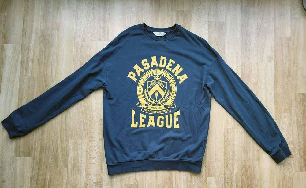 Petrol sweater met gele opdruk, H&M maat 170, Kinderen en Baby's, Kinderkleding | Maat 170, Gebruikt, Trui of Vest, H&M, Ophalen of Verzenden