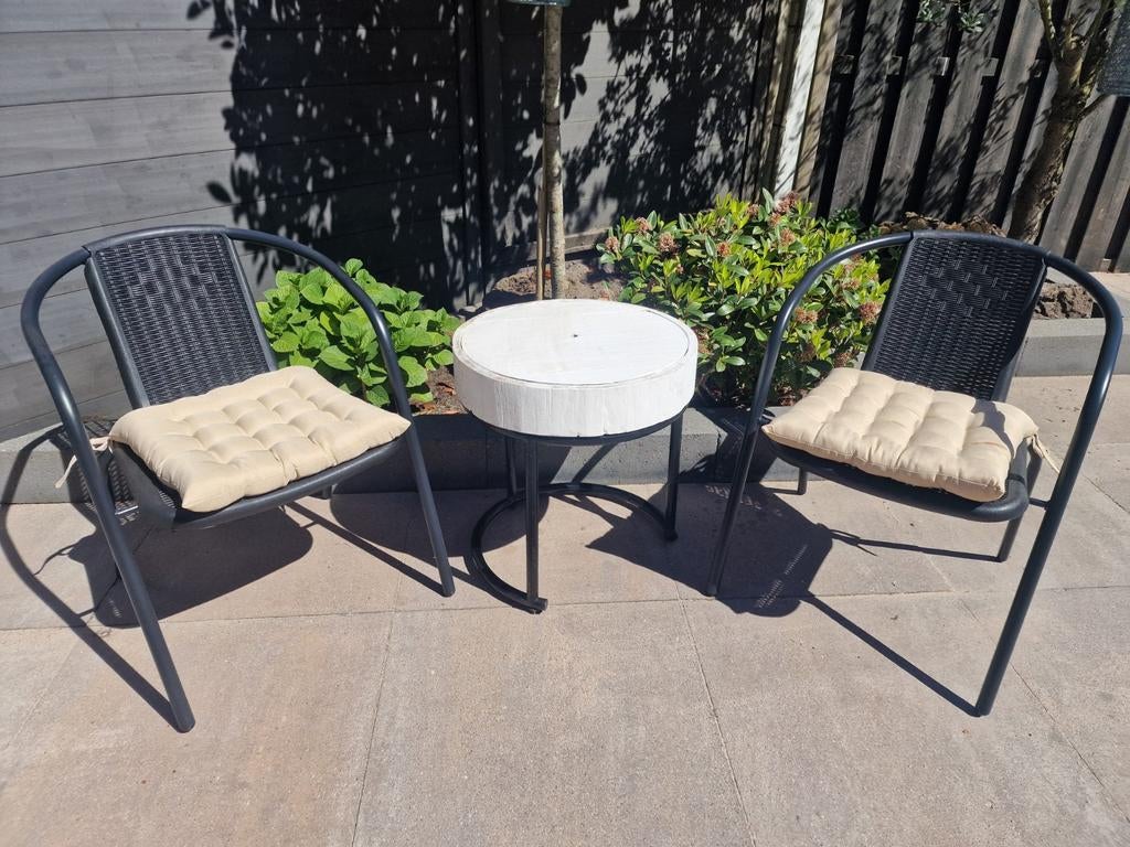 Bistroset / tuinset met stoelen en kussen, Ophalen, Overige materialen, 2 zitplaatsen
