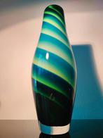 Vaas Blauw Groen Geel Art Glas Spiraal 1980, Ophalen of Verzenden