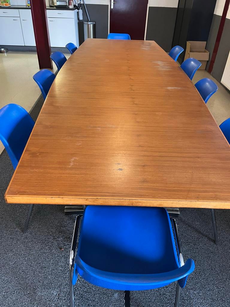 houten directie, vergader of kantine tafel, 10 personen, Ophalen, Gebruikt, 200 cm of meer, 50 tot 100 cm