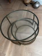 Set van 2 messing salontafels - bijzettafel met glazen blad, Ophalen, Gebruikt, Rond, 50 tot 100 cm