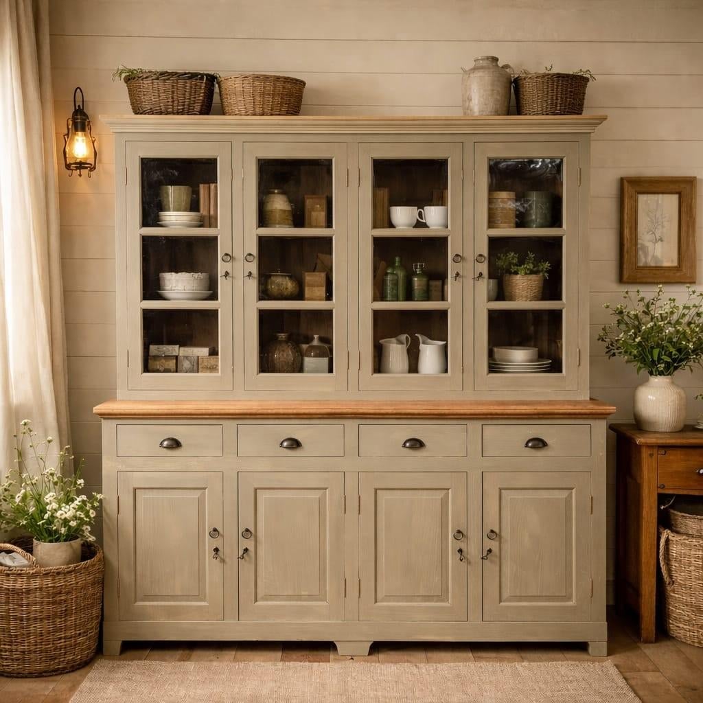 Landelijke Buffetkast met Accessoires en Mineralen, Gebruikt, Met deur(en), 200 cm of meer, Landelijke, Rustieke, Brocante