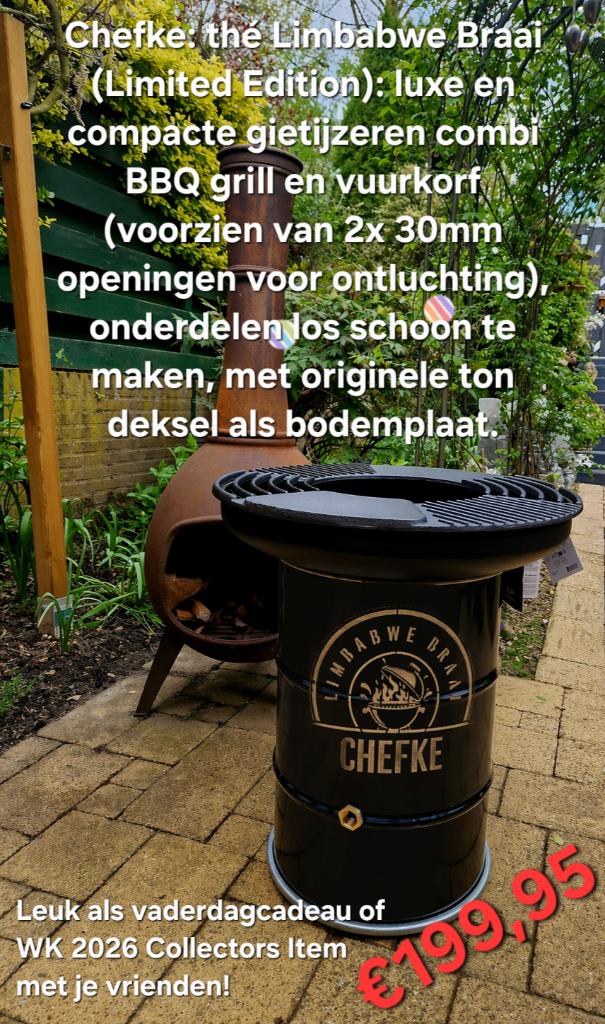 Chefke: combi BBQ Bak, Grill en Vuurschaal, Tuin en Terras, Ophalen, Nieuw