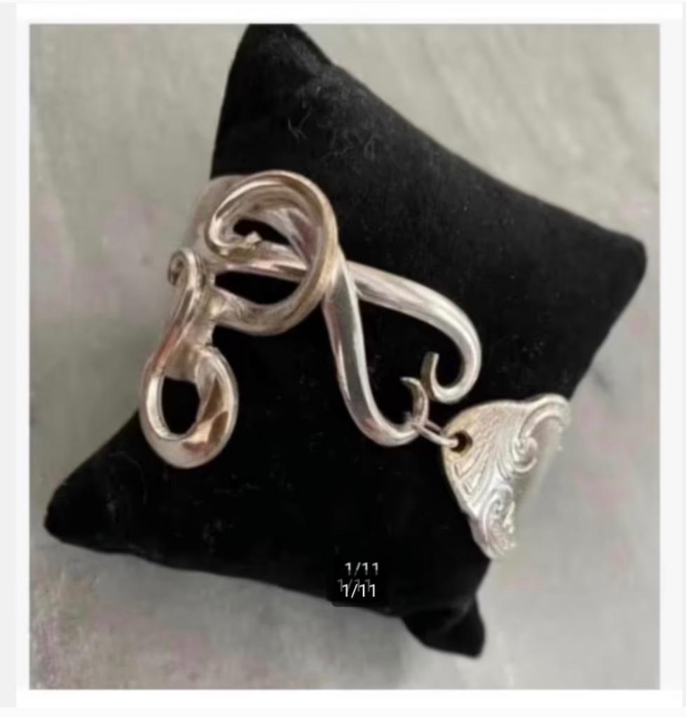 Gekrulde vork Armband verzilverd, verstelbaar, bewerkt, Overige materialen, Nieuw, Ophalen of Verzenden, X