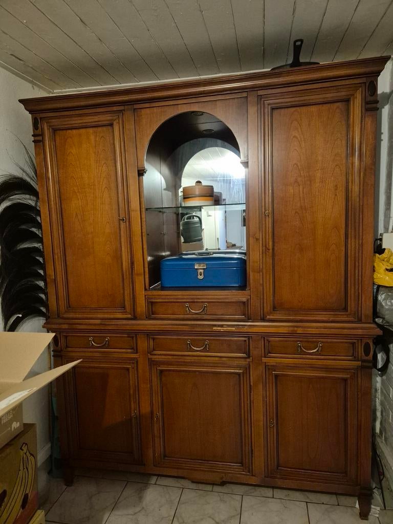 Grote houten kast met vitrine, Huis en Inrichting, Kasten | Overige, Ophalen, Gebruikt