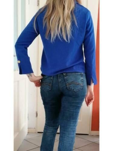 Fink Dresses vintage kobalt blauwe blazer + goud S nr 34912, Blauw, ., Ophalen of Verzenden, Zo goed als nieuw