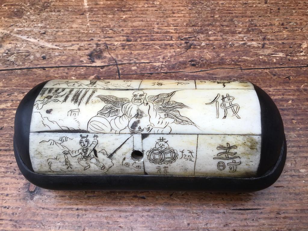 Antiek Chinees houten doos brillenkoker bot/ been 19e eeuw, Ophalen of Verzenden