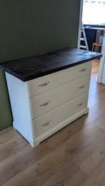 Ladekast met 3 laden - Wit met donker houten blad, Huis en Inrichting, Kasten | Ladekasten, Ophalen, Gebruikt, 100 tot 150 cm