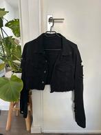 Zwart Cropped Denim Jasje met Scheuren, Kleding | Dames, Ophalen of Verzenden, Zo goed als nieuw, Maat 42/44 (L), Zwart