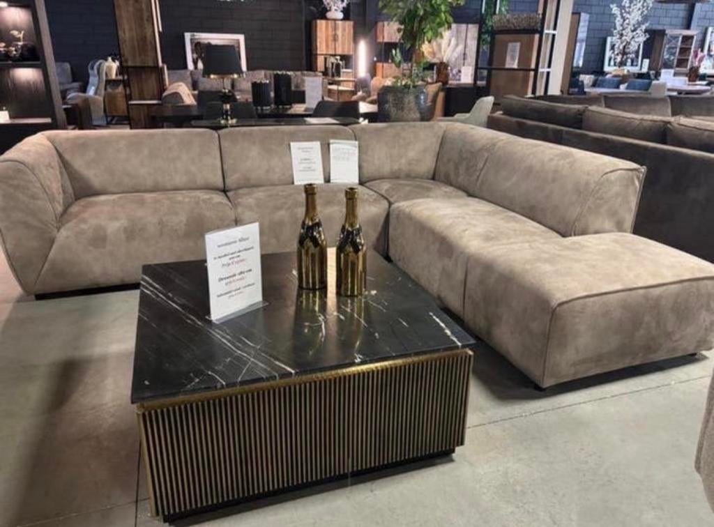 Luxe Salontafel Goud met Zwart Marmeren Blad, Ophalen, 100 tot 150 cm, Vierkant, 50 tot 100 cm