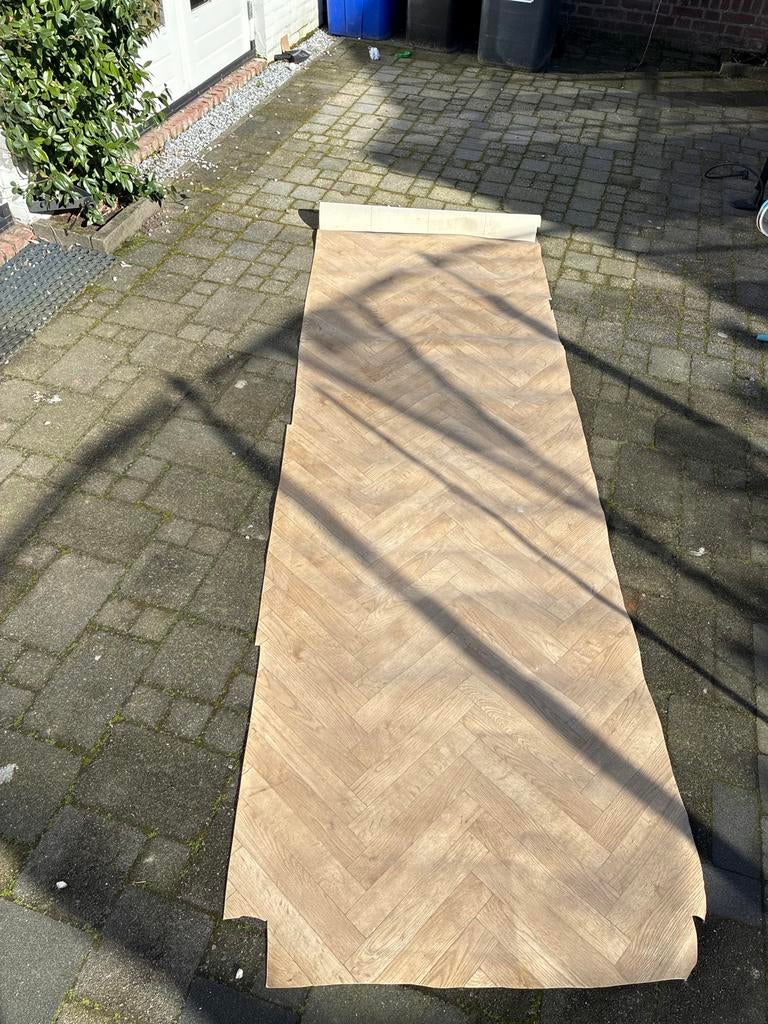 Vinyl Reststuk Visgraat Motief, Ophalen, Gebruikt, Beige, Minder dan 10 m²